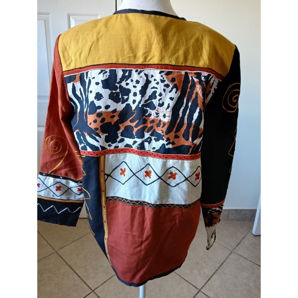 Indigo Moon Boho Patchwork Embroidered Jacket Siz… - image 4